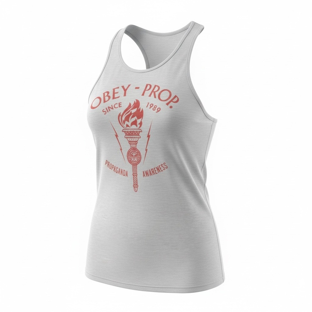 Obey White Racerback Tank with Coral Graphic